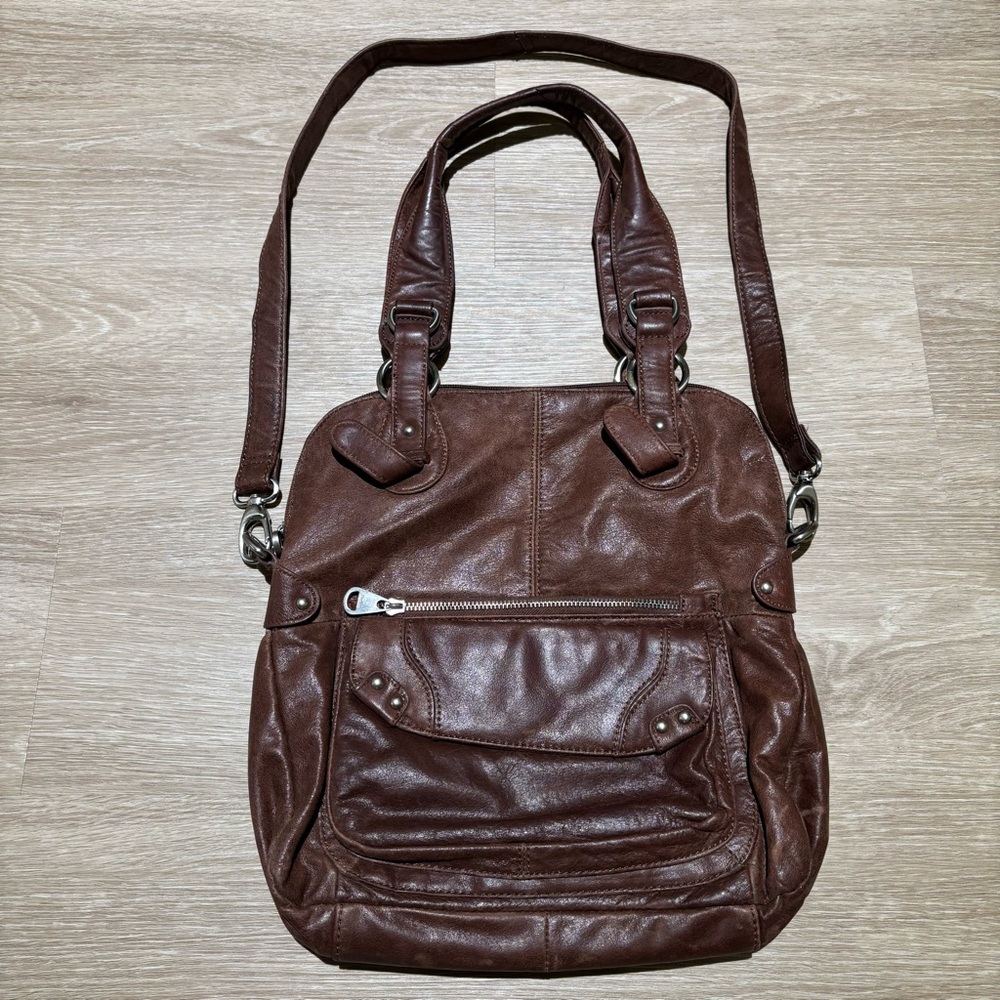 Perlina New York brown leather shoulder bag